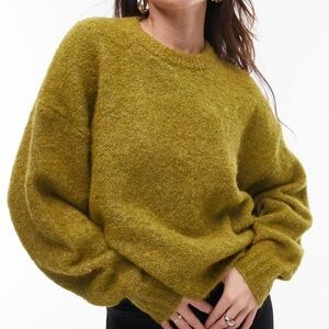 Topshop Boxy Bouclè Sweater Moss Green